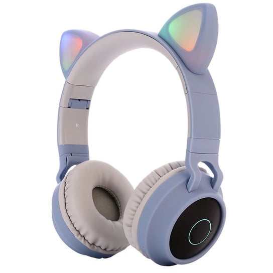 Słuchawki nauszne bezprzewodowe dla dzieci z kocimi uszami LED BŁĘKITNY Roneberg