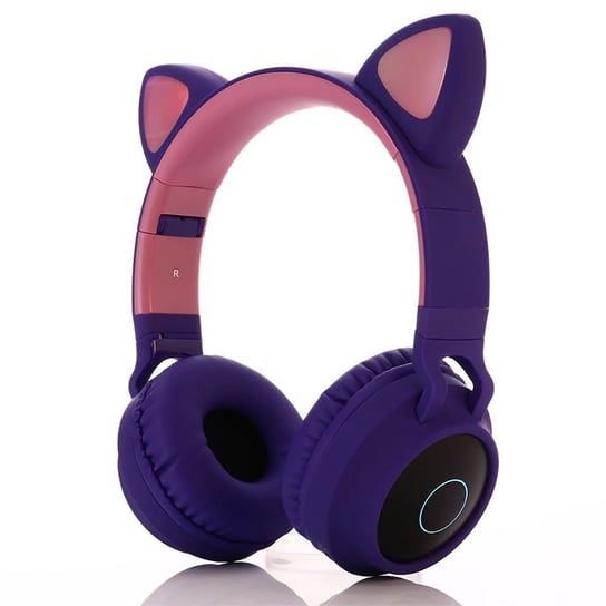 Słuchawki nauszne bezprzewodowe dla dzieci z kocimi uszami LED FIOLETOWY Roneberg