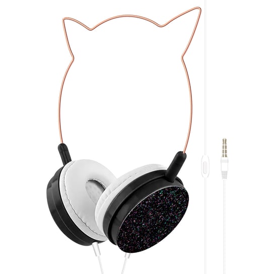 Słuchawki Przewodowe Jack 3,5 Mm Cat Ears Kawaii Design Micro Black Glitter Avizar
