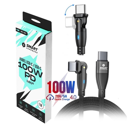 SMART HARDWARE KABEL 180° USB-C 100W PD 1M CZARNY SmartHardware