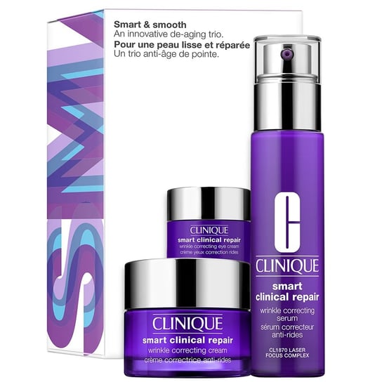 Smart & Smooth zestaw prezentowy Smart Clinical Repair™ Wrinkle Correcting Serum 30ml + Smart Clinical Repair™ Wrinkle Correcting Cream 15ml + Smart Clinical Repair™ Wrinkle Correcting Eye Cream 5ml Clinique