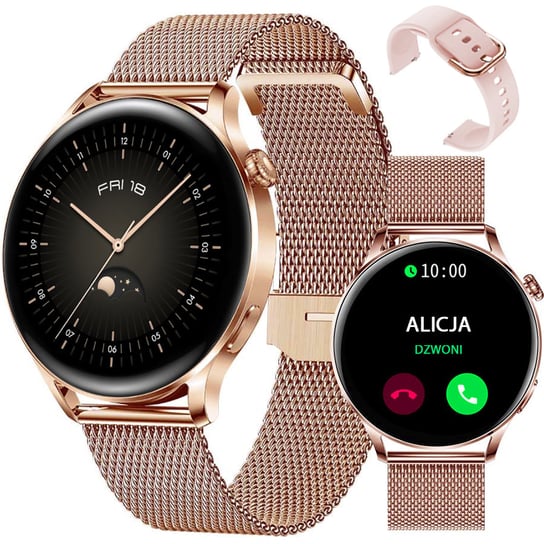 Smartwatch AK37 Damski Zegarek Inteligentny Złoty + PASEK SILIKONOWY SG-Gadgets