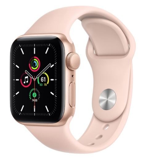Smartwatch APPLE SE GPS, 44mm złota koperta z aluminium i różowa opaska sportowa Apple