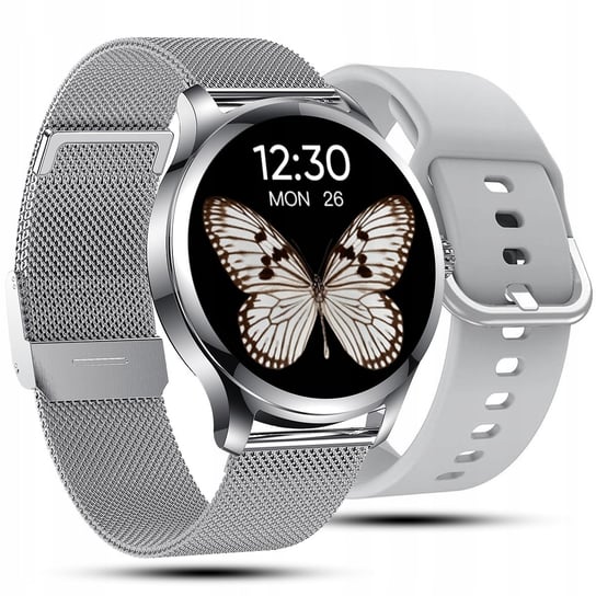 Smartwatch damski Dla Kobiety menu PL rozmowy  Srebrny 2 Paski JG Smart JG-SMART