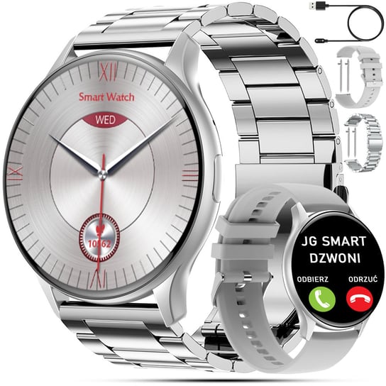 Smartwatch damski JG Smart Hk89 srebrny okrągły wykrywanie tętna JG Smart