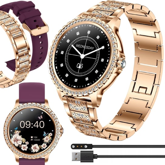 Smartwatch damski z funkcją rozmów ciśnienie puls polskie menu zegarek dla kobiety / dwa paski - JGS I70 JG Smart
