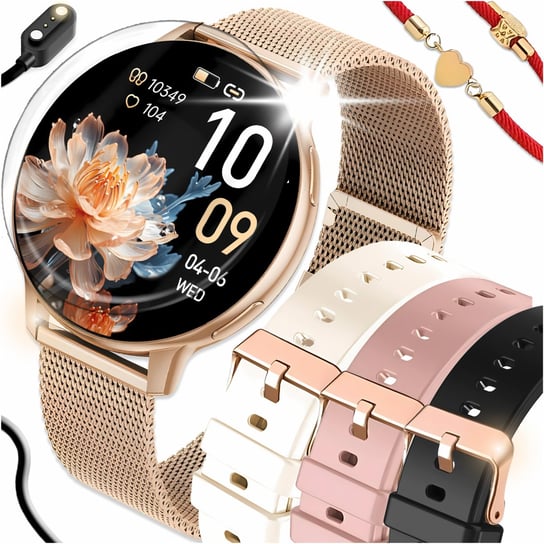 SMARTWATCH DAMSKI ZEGAREK DLA KOBIETY MENU PL ROZMOWY CIŚNIENIE BPM 4 PASKI Angelo Watches