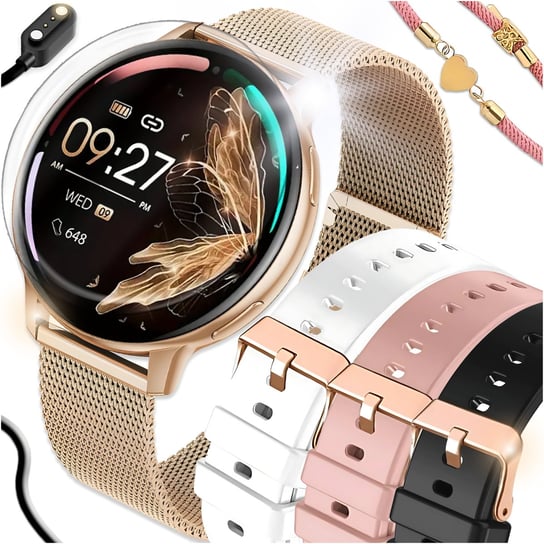 Smartwatch Damski Zegarek Dla Kobiety Rozmowy Menu Pl Ciśnienie Bpm 4 Paski Angelo Watches