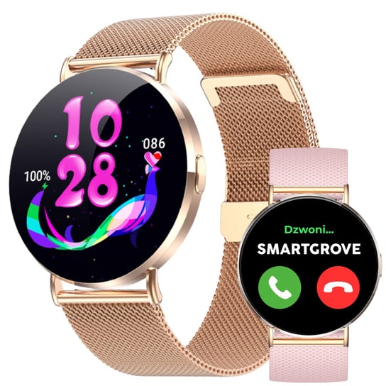 SMARTWATCH DAMSKI ZEGAREK MENU PL 3D ROZMOWY PULS TLEN CIŚNIENIE KROKI SmartGrove