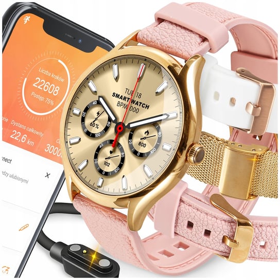 SMARTWATCH DAMSKI ZEGAREK PL MENU POWIADOMIENIA ROZMOWY SMART WATCH 3 PASKI SMARTWATCH