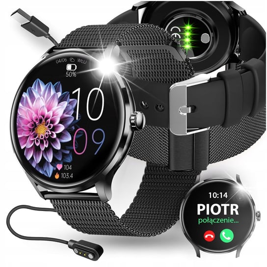 SMARTWATCH DAMSKI ZEGAREK POLSKIE MENU CIŚNIENIE ROZMOWY SMART WATCH CZARNY JG Smart