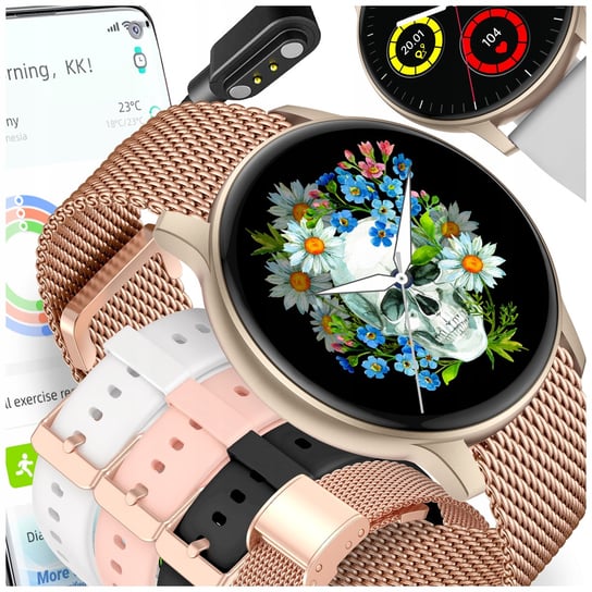 SMARTWATCH DAMSKI ZEGAREK ROZMOWY MESH OKRĄGŁY SPORT DO 4 PASKI MENU PL SMARTWATCH