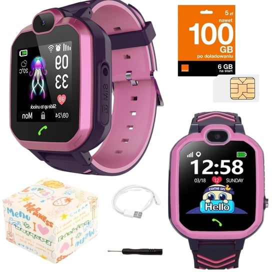 Smartwatch Dla Dzieci Sh1 Lokalizator Lbs + Karta Sim, Różowy Locon