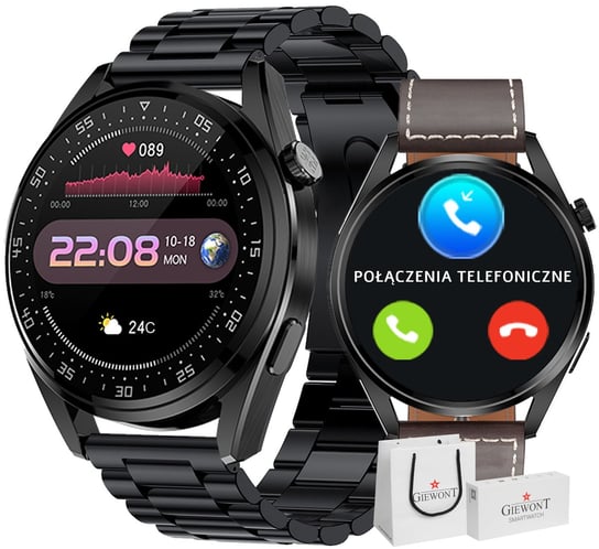 Smartwatch Giewont GW450-3 Czarny + Pasek Brązowy Skórzany GIEWONT