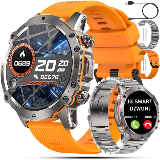 Smartwatch męski JG Smart Ak56 pomarańczowy okrągły wykrywanie tętna JG Smart