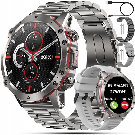 Smartwatch męski JG Smart Ak56 srebrny okrągły wykrywanie tętna JG Smart