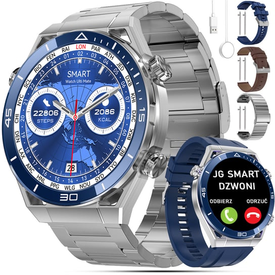 Smartwatch męski JG Smart Js5 srebrny okrągły wykrywanie tętna JG Smart