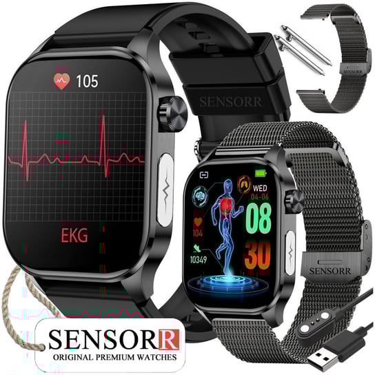 SMARTWATCH MĘSKI Zegarek EKG FUNKCJA POMIARU CUKRU CIŚNIENIOMIERZ Puls Temperatura ROZMOWY Polskie Menu SENSORR Sensorr