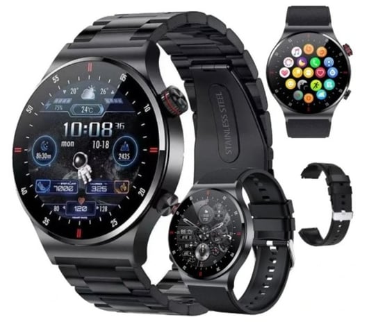 Smartwatch męski zegarek elegancki czarny 2 paski Inna marka
