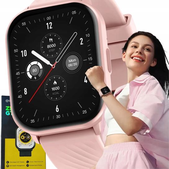 SMARTWATCH RÓŻOWY DAMSKI ROZMOWY BLUETOOTH KROKOMIERZ SMART WATCH HD ...