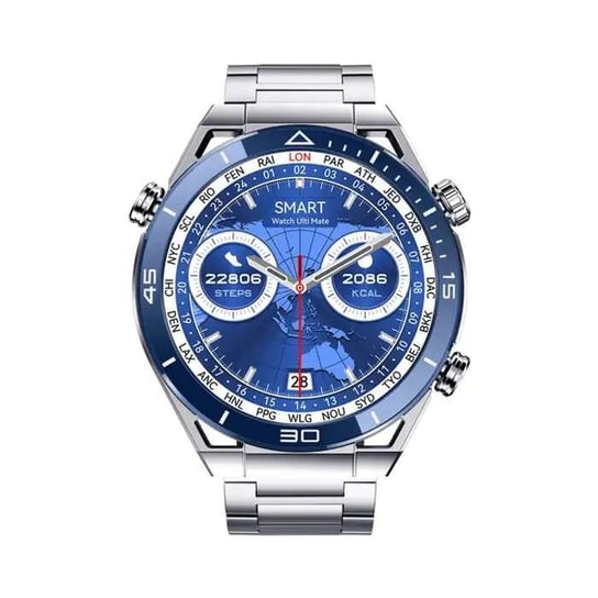 Smartwatch zegarek Bestphone BF4 srebrny z opaską silikonową grantową i stainless srebrną Bestphone