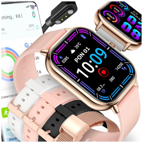 SMARTWATCH ZEGAREK DAMSKI POLSKIE MENU ROZMOWY POWIADOMIENIA SPORT 4 PASKI SMARTWATCH
