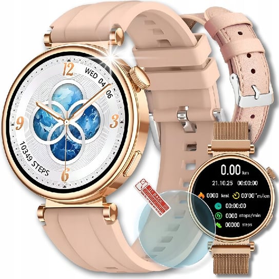Smartwatch Zegarek Damski Rozmowy Pomiar Cukru Pl Menu Sport 3 Paski + Szkło ZeeTech