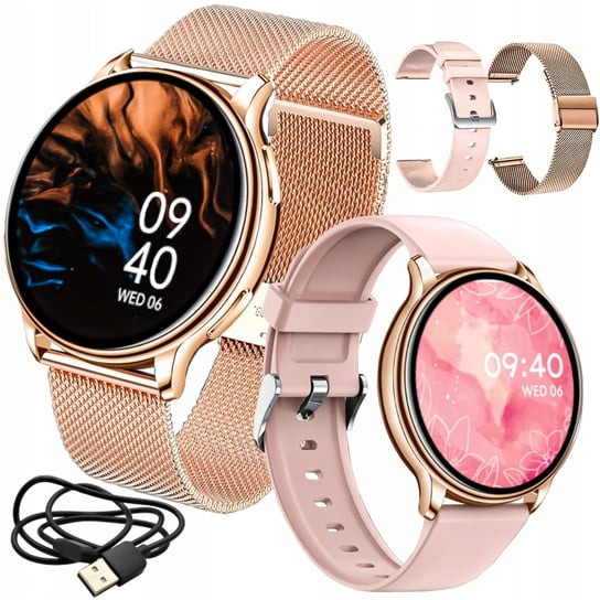 Smartwatch Zegarek Damski Wielofunkcyjny Puls Dwa Paski - Różowy Bowi