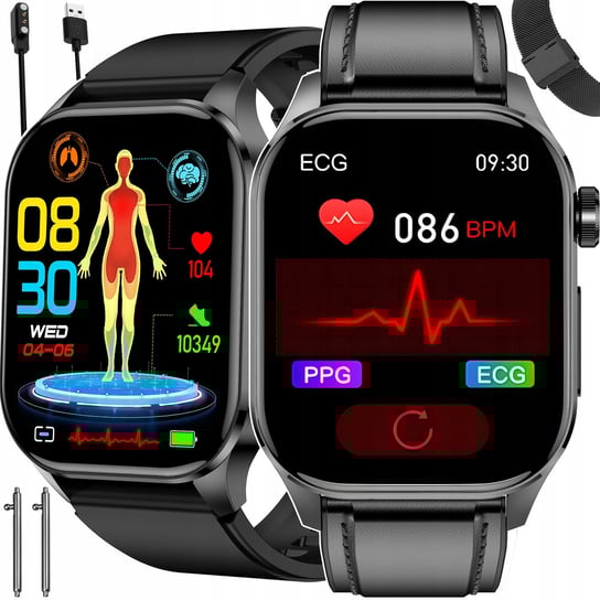 SMARTWATCH Zegarek EKG Glukoza Ciśnieniomierz Rozmowy AMOLED 3 paski MENUPL Bartomtime
