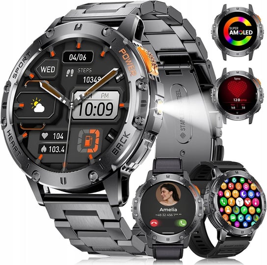 SMARTWATCH Zegarek Męski LATARKA Ciśnieniomierz ROZMOWY 530mAH AMOLED IP68 Lazird
