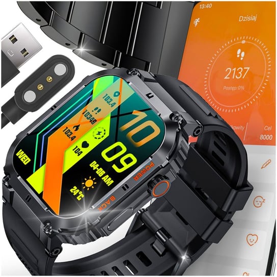 Smartwatch Zegarek MĘski Rozmowy Sms Wodoodporny Menu Pl Czarny Smart