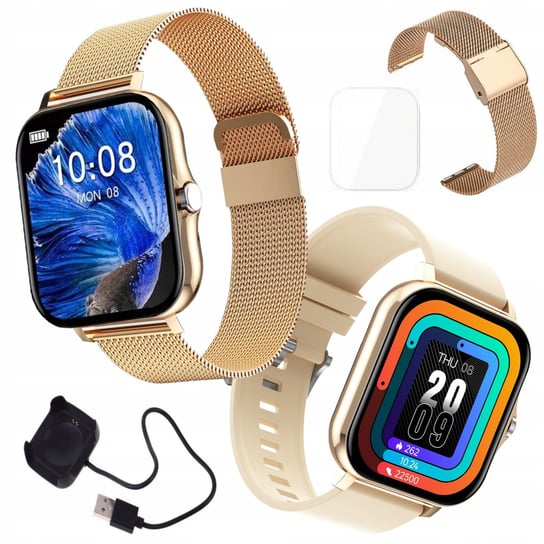 Smartwatch Zegarek Wielofunkcyjny Gt20 Dwa Paski - Złoty Bowi