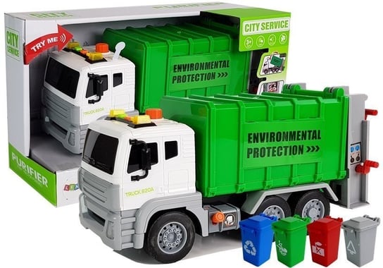 Śmieciarka Kontenery Na Śmieci Recykling Dźwięk 1:12 Lean Toys