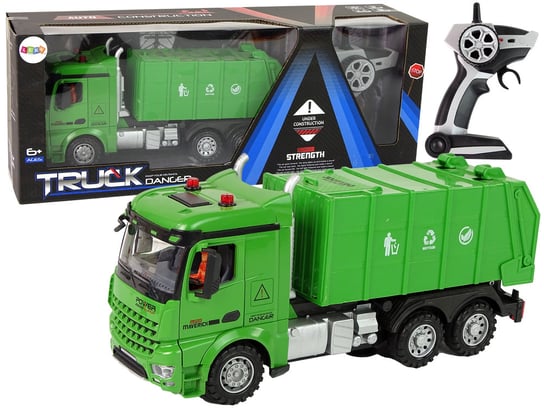 Śmieciarka Zdalnie Sterowana Zielona Pilot 2,4G Światła Dźwięk Lean Toys