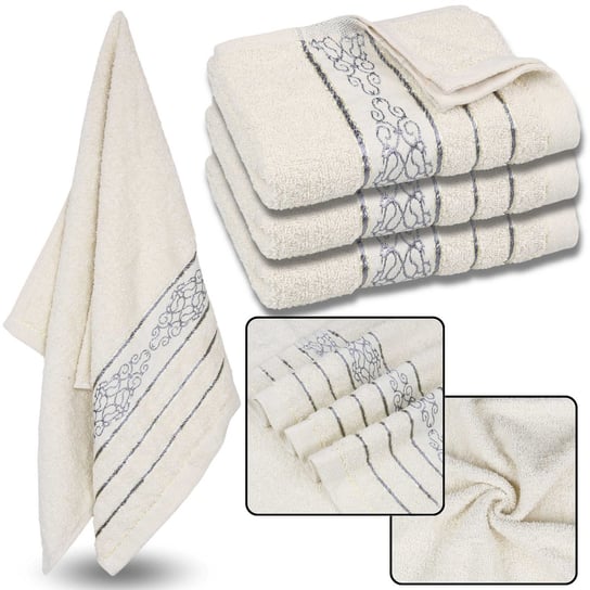 Śmietankowy ręcznik bawełniany z ozdobnym haftem, szary haft 48x100 cm x3 Inna marka