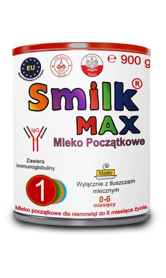 Smilk Max 1, Mleko początkowe dla niemowląt, 900 g Smilk