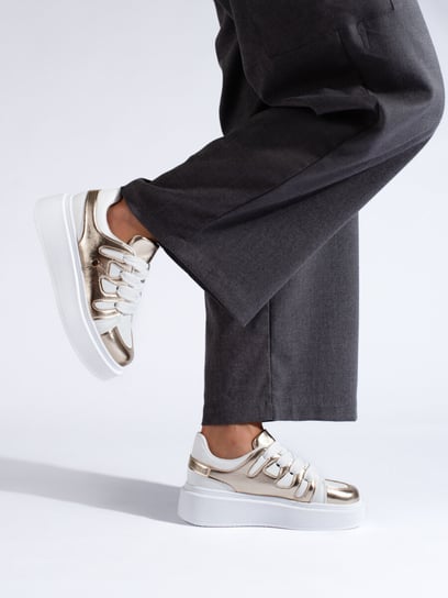 Sneakersy na wysokiej platformie złoto-białe Shelovet-36 Inna marka