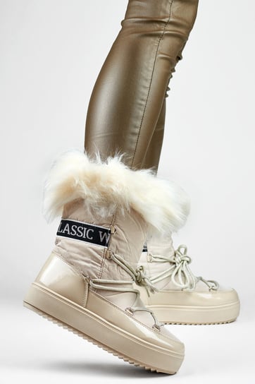 Śniegowce wysokie beżowe damskie buty ocieplane z futerkiem 39 Nelino