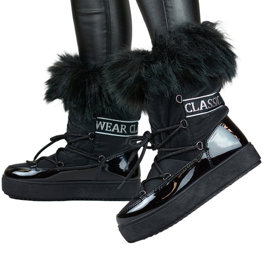 Śniegowce wysokie czarne damskie buty ocieplane z futerkiem 39 Nelino