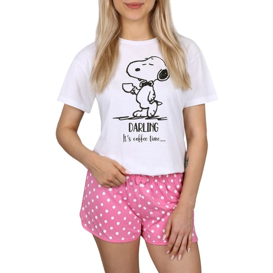 Snoopy Fistaszki Biało-różowa piżama dziewczęca, piżama na króki rękaw 11 lat 146 cm sarcia.eu