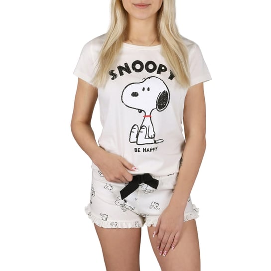 Snoopy Fistaszki Ecru letnia piżama damska na krótki rękaw, bawełniana, falbanki L sarcia.eu