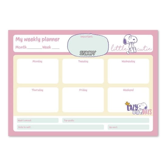 Snoopy - Planner tygodniowy A4 (różowy) Forcetop