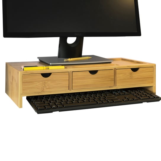 SoBuy BBF03-N Podstawa podstawka półka pod Monitor Stojak na biurko 3 szuflady Bambus SoBuy