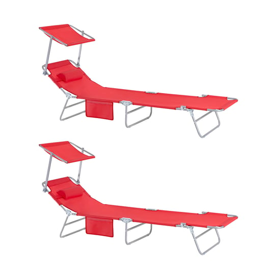SoBuy Leżak ogrodowyze Składany Krzesło relaksacyjne baldachimem,2 szt,OGS48-Rx2 SoBuy