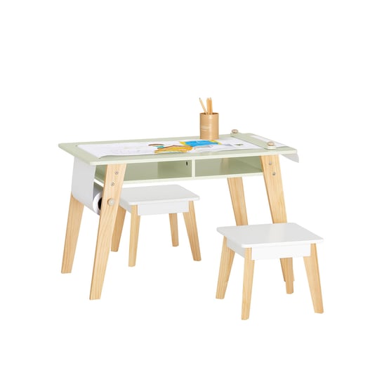SoBuy Zestaw stoliku i 2 krzesła dla dzieci do rysowania szuflady półka KMB92-GR SoBuy
