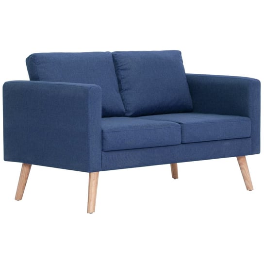 Sofa 2-osobowa niebieska, drewniana rama, wymiary Zakito