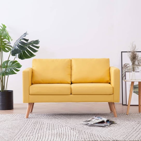 Sofa 2-osobowa tapicerowana tkaniną, żółta vidaXL