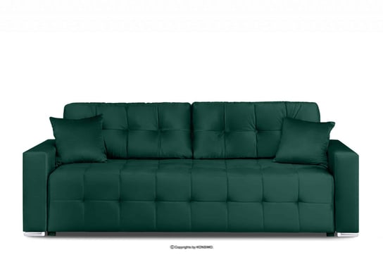 Sofa 3 osobowa rozkładana glamour pikowana ciemnozielona BASIM Konsimo Konsimo