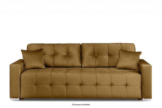 Sofa 3 osobowa rozkładana glamour pikowana żółta BASIM Konsimo Konsimo
