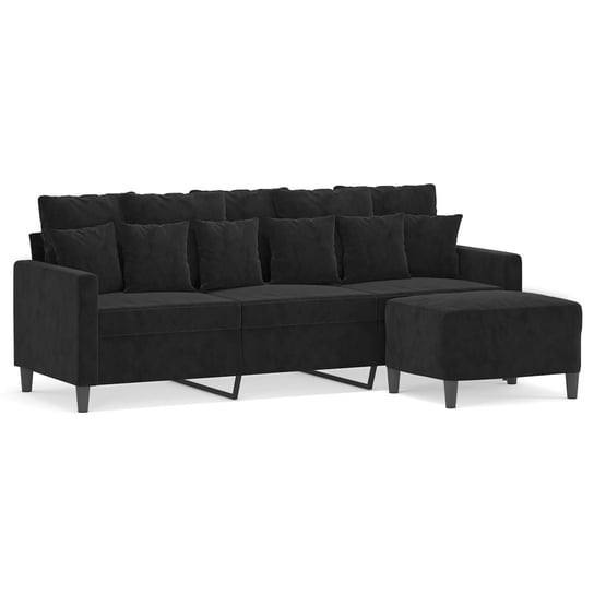 Sofa 3-osobowa z podnóżkiem, aksamit, czarny, 198x Zakito